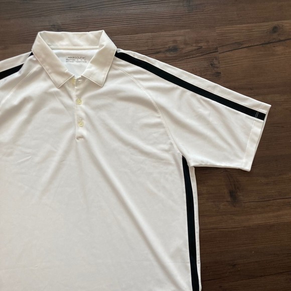 Nike Golf Dri Fit Men’s Polo Shirt Standard Fit White Black Stripe Size XL - Picture 3 of 10